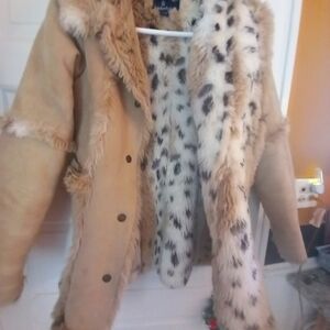 New LONDON FOG faux suede, faux fur Coat womens L 14-16